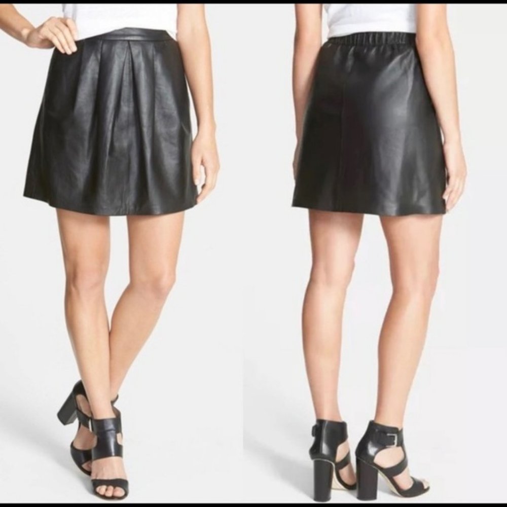 Eileen Fisher The Fisher Project 100% Lamb Leather Pleated Skirt